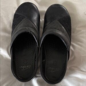 Dansko Two-Tone Black Leather Clogs
